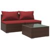 vidaXL Set Divani da Giardino 3 pz con Cuscini in Polyrattan Marrone