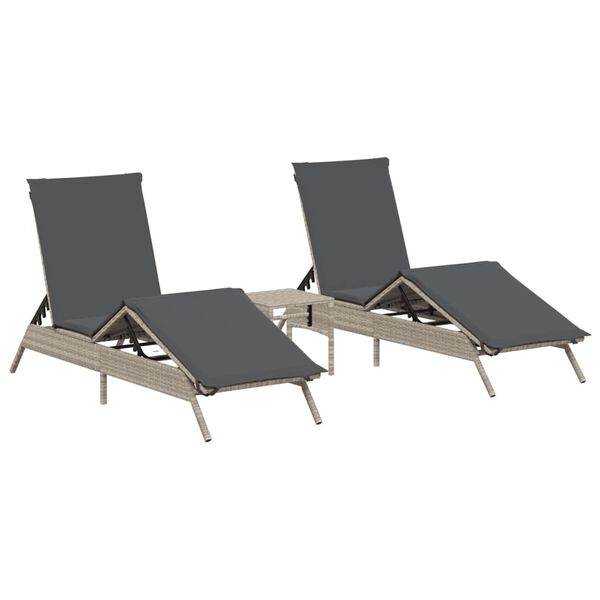 vidaXL Lettini Prendisole 2pz con Tavolino Grigio Chiaro in Polyrattan