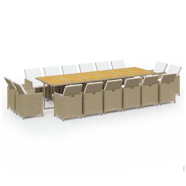 vidaXL Set da Pranzo per Giardino 17pz con Cuscini in Polyrattan Beige