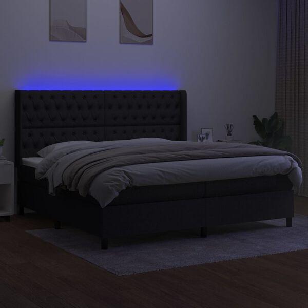 vidaXL Letto a Molle Materasso e LED Nero 200x200cm in Tessuto