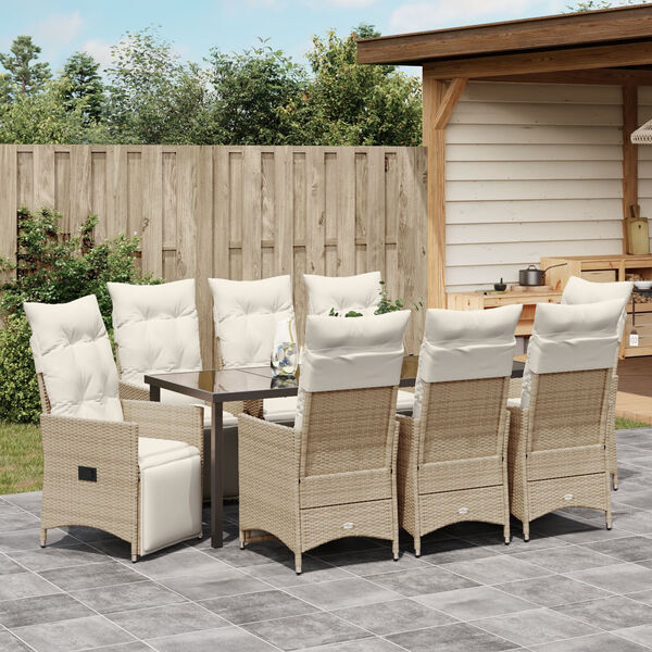 vidaXL Set da Pranzo per Giardino con cuscino 9 pcs Beige polyrattan
