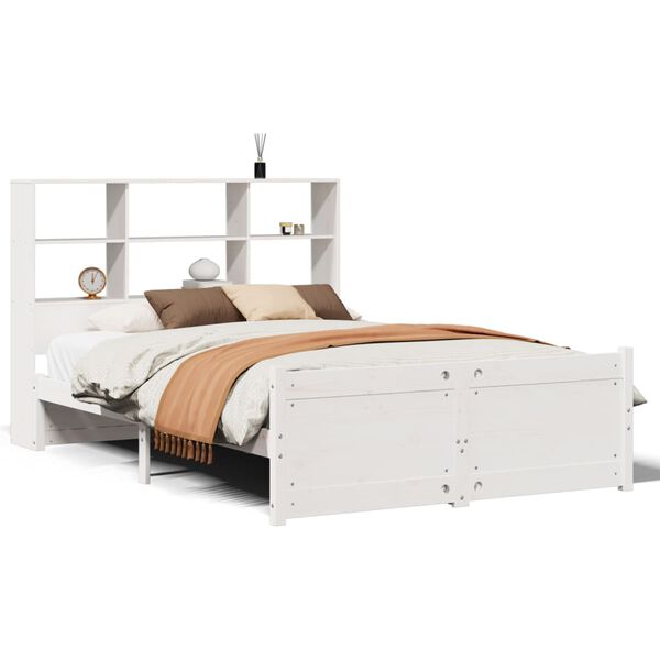vidaXL Letto Libreria senza Materasso Bianco 140x200 cm Legno di Pino