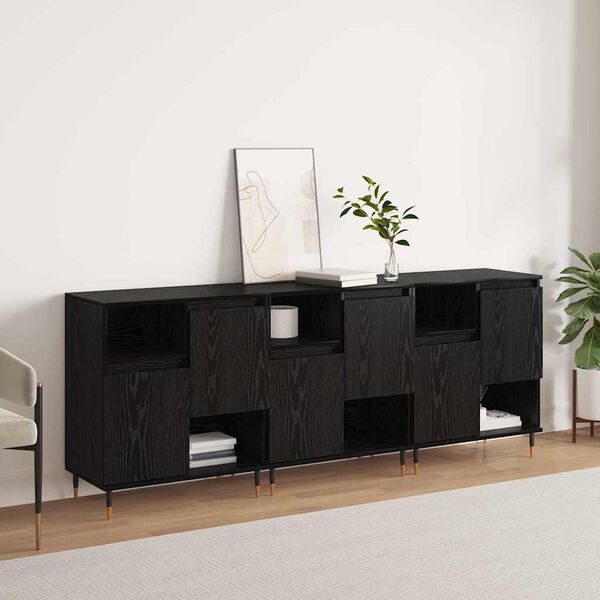 vidaXL Sideboards 3 pcs Rovere nero 180 x 35 x 70 cm Legno multistrato