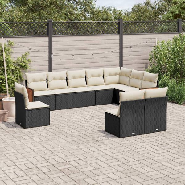 vidaXL Set Divani da Giardino 10pz con Cuscini in Polyrattan Nero