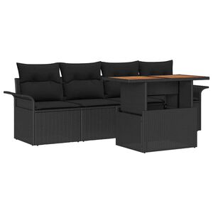vidaXL Set Divano da Giardino 5 pz Nero polyrattan