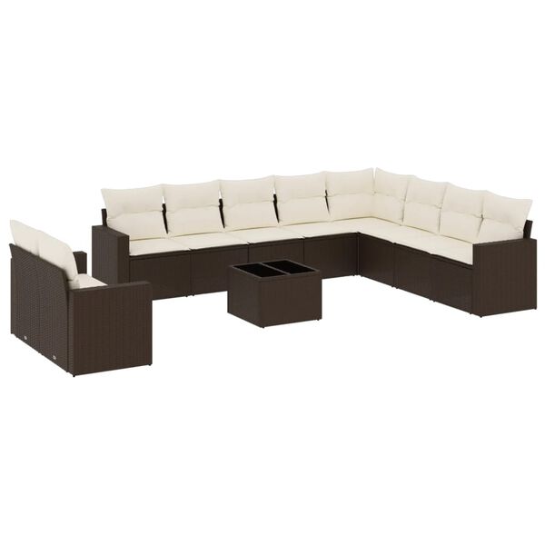 vidaXL Set Divani da Giardino 11 pz con Cuscini Polyrattan Marrone