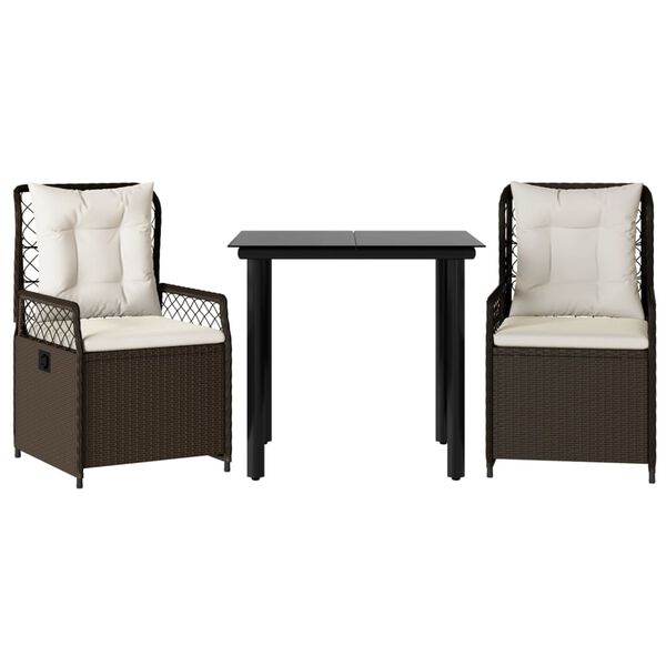 vidaXL Set da Pranzo da Giardino 3pz con Cuscini in Polyrattan Marrone