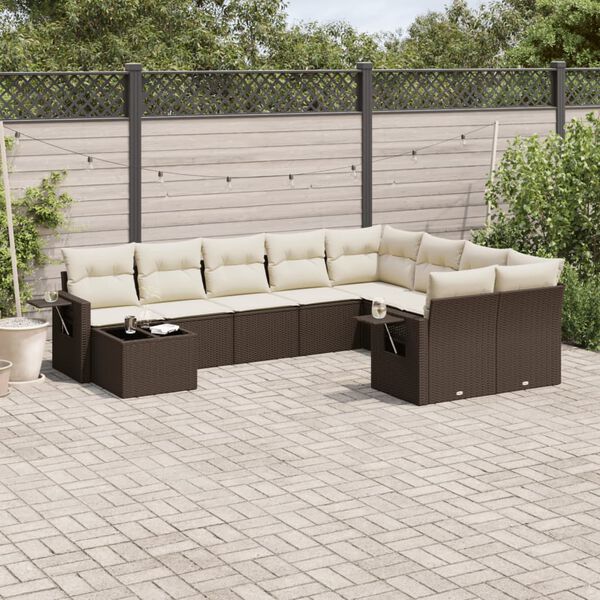 vidaXL Set Divani da Giardino 10pz con Cuscini in Polyrattan Marrone