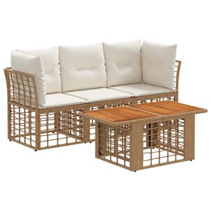 vidaXL Set Divano da Giardino 4 pz Naturale e Bianco Crema polyrattan