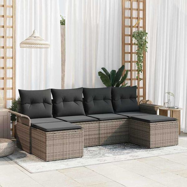 vidaXL Set Divano da Giardino 6 pcs Grigio polyrattan