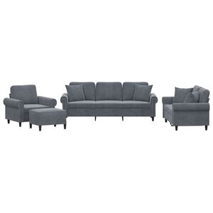 vidaXL Set di Divani 4 pz con Cuscini Grigio Scuro in Velluto