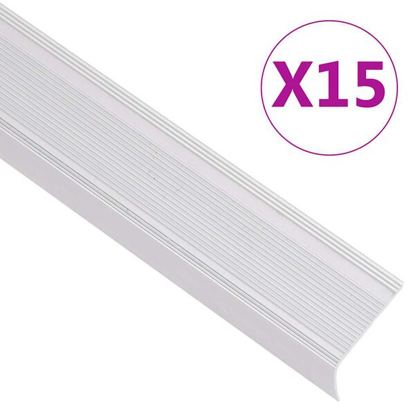 vidaXL Profili a L per Gradini 15 pz in Alluminio 90 cm Argento