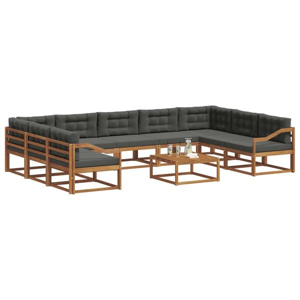 vidaXL Set di divani da esterno 10 pcs Naturale e Antracite