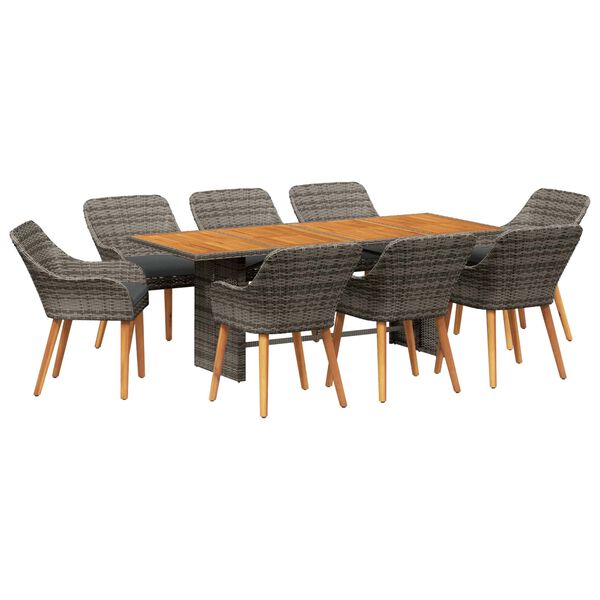 vidaXL Set da Pranzo per Giardino con cuscino 9 pcs Grigio polyrattan