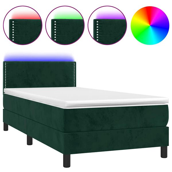 vidaXL Letto a Molle con Materasso e LED Verde Scuro 90x200cm Velluto