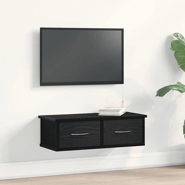 vidaXL Armadietto a muro con cassetto Rovere Nero 60 x 26 x 18,5 cm