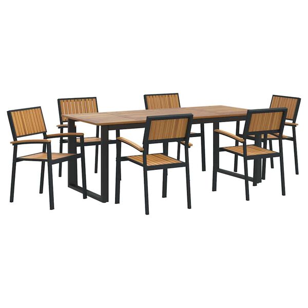 vidaXL Set da Pranzo per Giardino 7 pcs Nero Legno di Acacia Massello