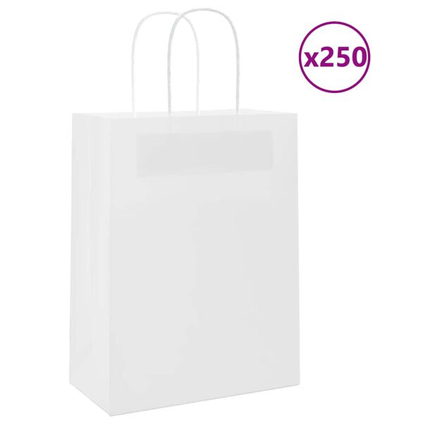 vidaXL Sacchetti di Carta 250 pz con Manici Bianchi 21x11x28 cm