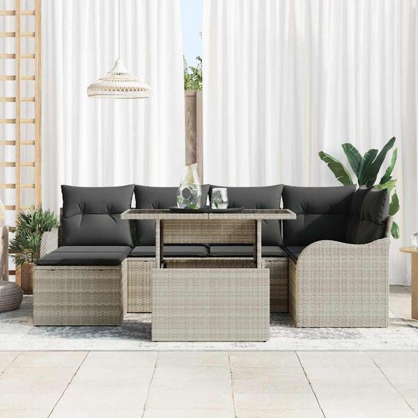 vidaXL Set Divano da Giardino 7 pcs Grigio chiaro Poly Rattan