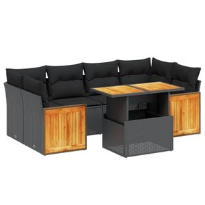 vidaXL Set Divani da Giardino con Cuscini 7pz Nero Polyrattan