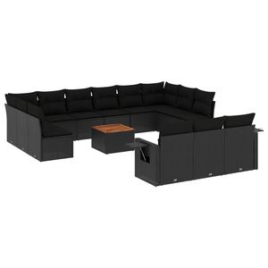vidaXL Set Divani da Giardino 14pz con Cuscini in Polyrattan Nero
