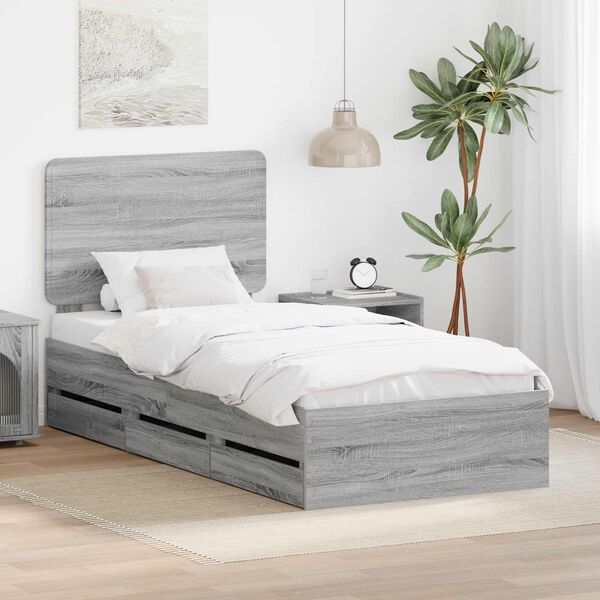 vidaXL Struttura del letto con cassetto Grigio Sonoma 75 x 190 cm
