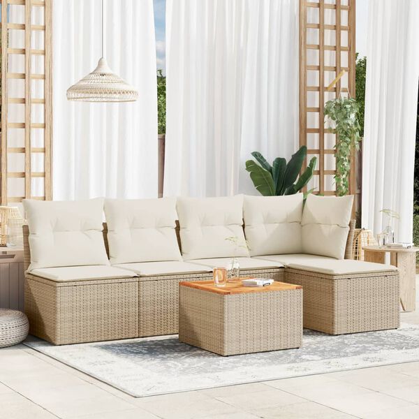 vidaXL Set Divano da Giardino 6 pz con Cuscini Beige in Polyrattan