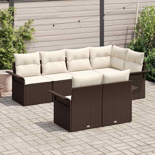 vidaXL Set Divano da Giardino con cuscino 7 pcs Marrone Poly Rattan