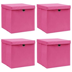 vidaXL Scatole Portaoggetti con Coperchi 4pz Rosa 32x32x32 cm Tessuto