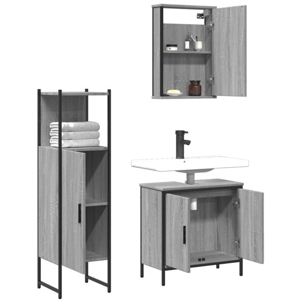vidaXL Set Mobili da Bagno 3 pz Grigio Sonoma in Legno Multistrato