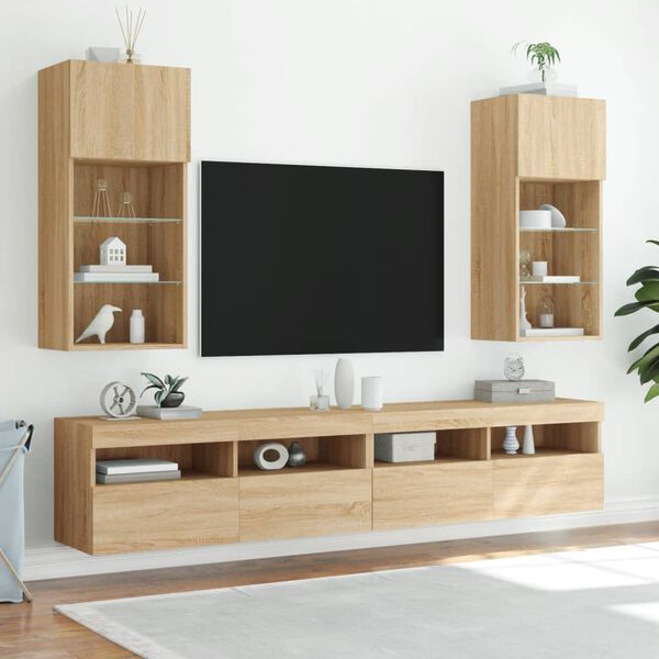 vidaXL Mobile TV con Luci LED Rovere Sonoma 40,5x30x90 cm