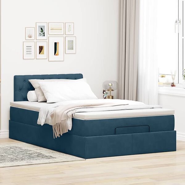 vidaXL Struttura Letto Pouf con Materasso Blu Scuro 120x200 cm Velluto