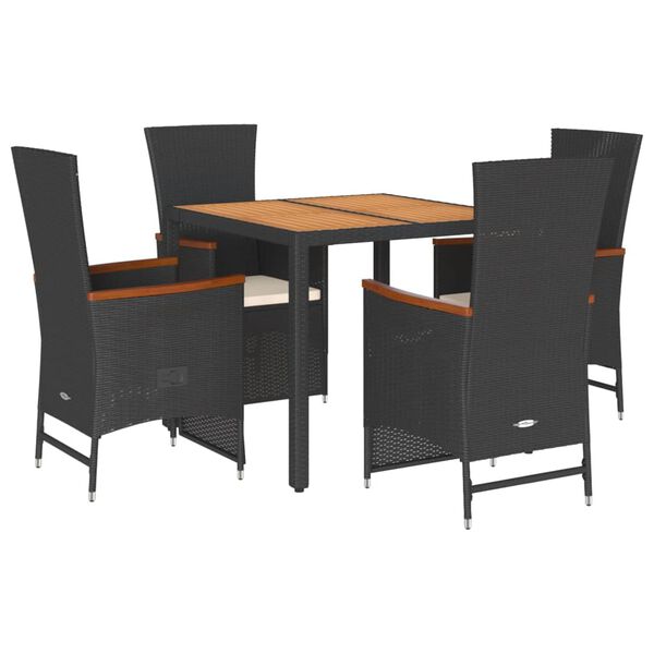 vidaXL Set da Pranzo da Giardino 5 pz Nero con Cuscini in Polyrattan
