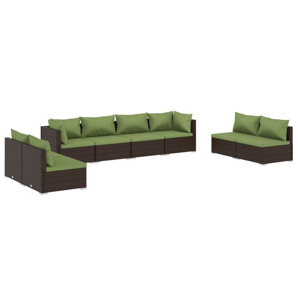 vidaXL Set Divani da Giardino 8 pz con Cuscini in Polyrattan Marrone