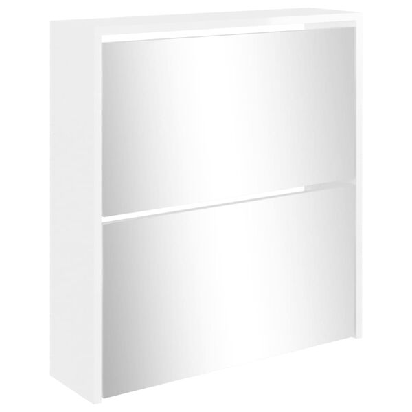 vidaXL Scarpiera con Specchio a 2 Livelli Bianco lucido 63x17x67 cm