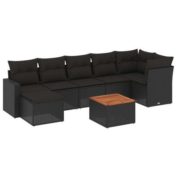 vidaXL Set Divani da Giardino con Cuscini 8 pz Nero in Polyrattan