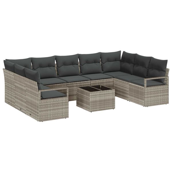 vidaXL Set di divani con cuscino 10 pcs Grigio chiaro polyrattan