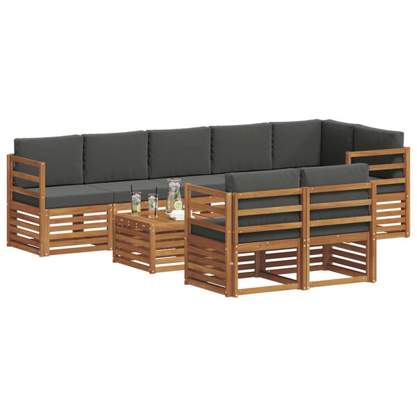 vidaXL Set divani 9 pcs Naturale e Antracite Legno di Acacia Massello