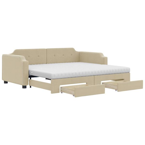 vidaXL Divano Letto Estraibile con Cassetti Crema 80x200 cm in Tessuto