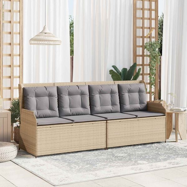 vidaXL Panchina da giardino con cuscino Beige e grigio polyrattan
