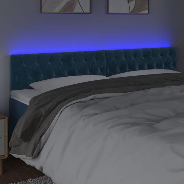 vidaXL Testiera a LED Blu Scuro 200x7x78/88 cm in Velluto