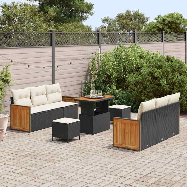 vidaXL Set Divano da Giardino con cuscino 9 pcs Nero e Crema