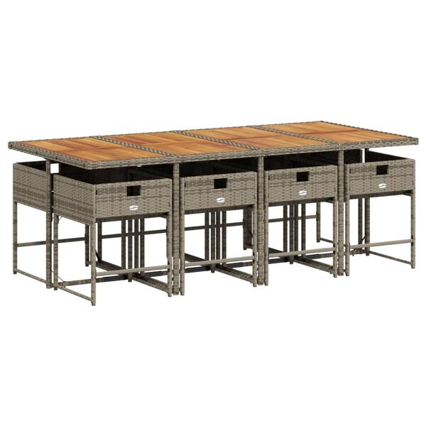 vidaXL Set da Pranzo da Giardino 9 pz con Cuscini in Polyrattan Grigio