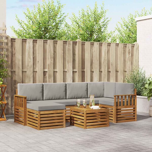 vidaXL Set divano sezionale con cuscino 7 pcs Grigio Naturale e Chiaro