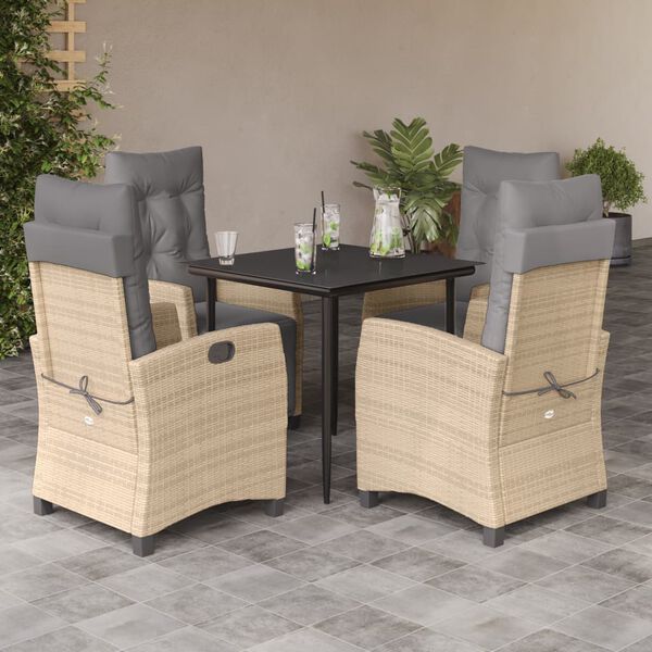 vidaXL Set Pranzo da Giardino 5 pz con Cuscini Beige Misto Polyrattan