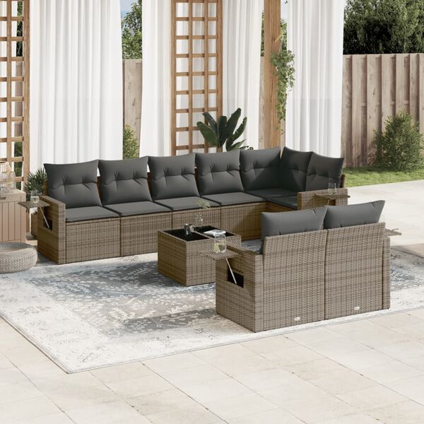 vidaXL Set Divano da Giardino 9 pz con Cuscini Grigio in Polyrattan
