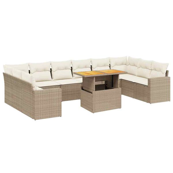 vidaXL Set Divani da Giardino 11 pz con Cuscini Beige in Polyrattan