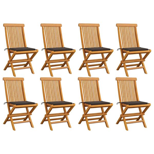 vidaXL Sedie da Giardino e Cuscini Grigio Talpa 8 pz Massello di Teak