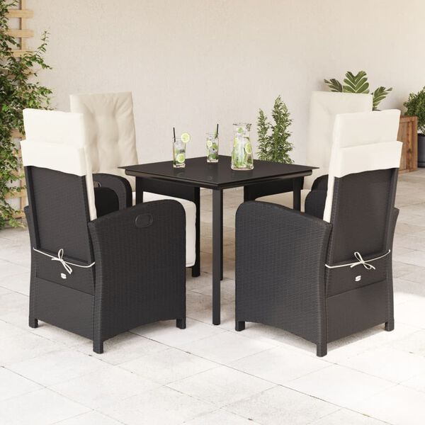 vidaXL Set da Pranzo da Giardino 5 pz Nero con Cuscini in Polyrattan