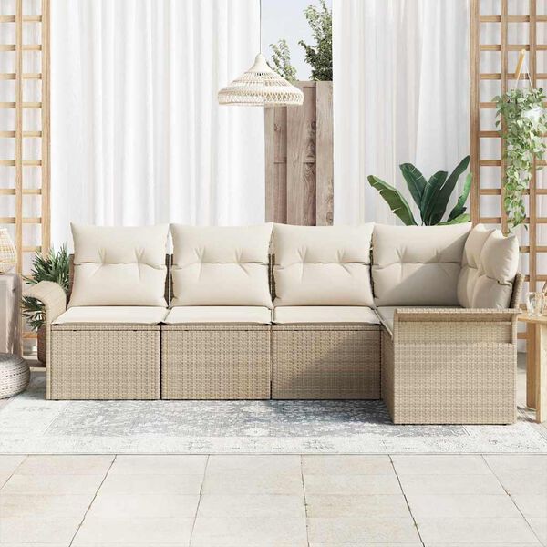 vidaXL Set Divano da Giardino con archiviazione 5 pcs Beige polyrattan